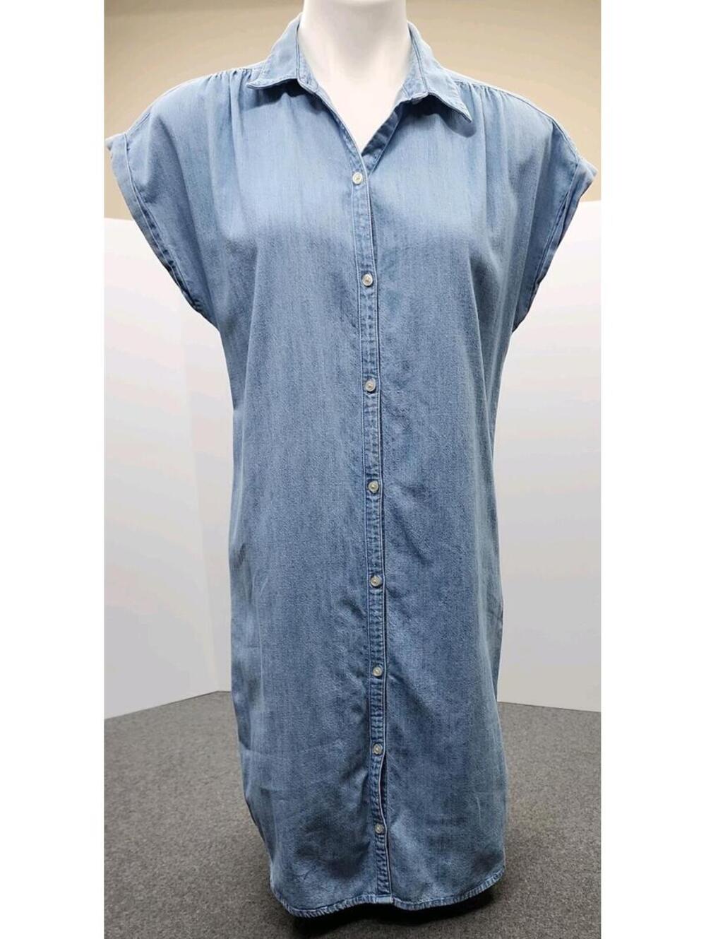 Old Navy 100% Cotton Cap Sleeve Collared Button Down Shirt Dress Women Medium